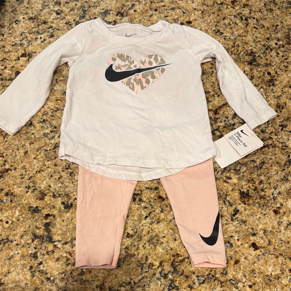 Nike White and Pink Baby Set with Heart Design